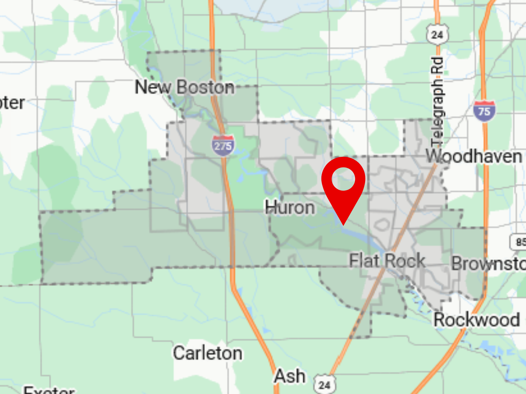 Brownstown, Flat Rock & New Boston, MI delivery area map